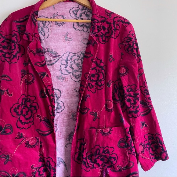 Home Sewn Fuchsia Floral Corduroy Open Front Jacket - Picture 1 of 12